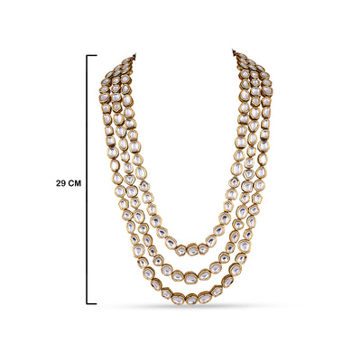 Triple Strand Polki Necklace with measurements in cm. 29cm in length.