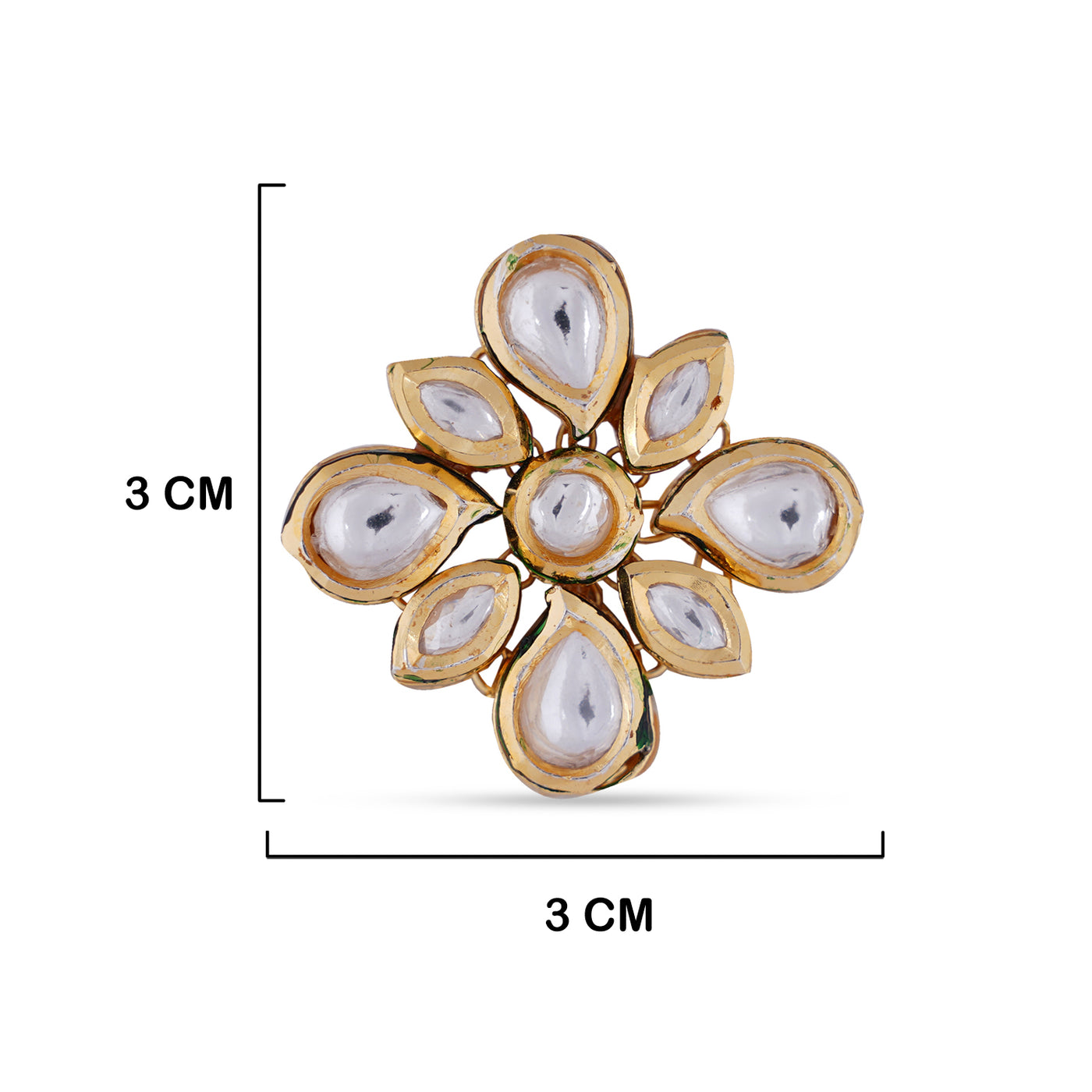 Uncut Polki Flower Kundan Ring with Measurements in cm