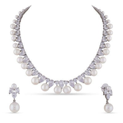 Pearled Cubic Zirconia Necklace Set