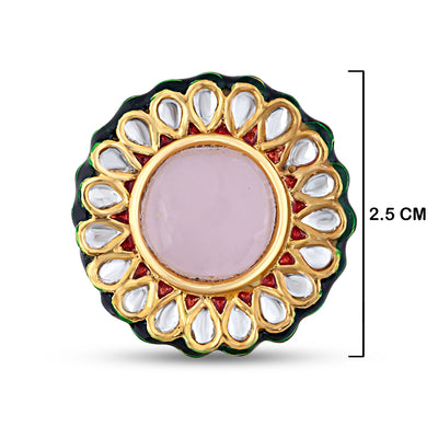 Pink Centred Meenakari Ring with measurements in cm. 2.5cm.