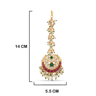 Red Kundan Bead Drop Maang Tikka 