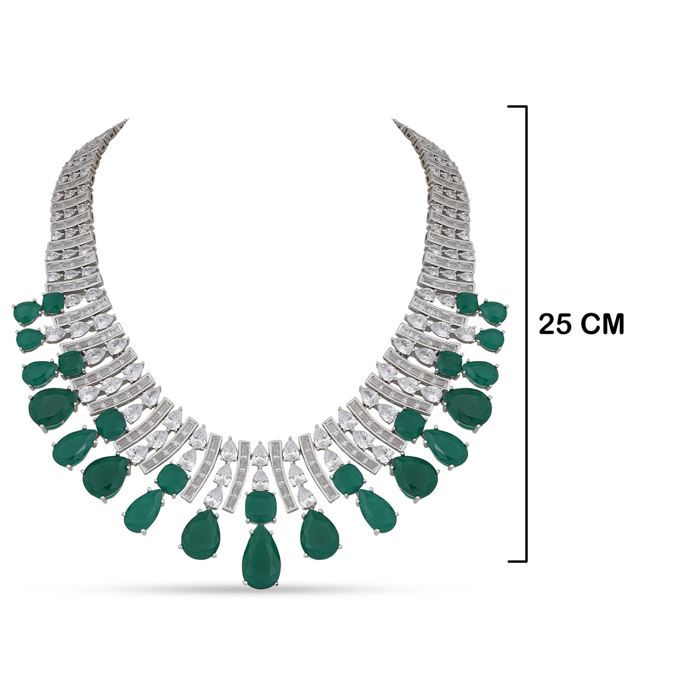 Green Tear Drop CZ Necklace with measurements in cm. 25cm. 