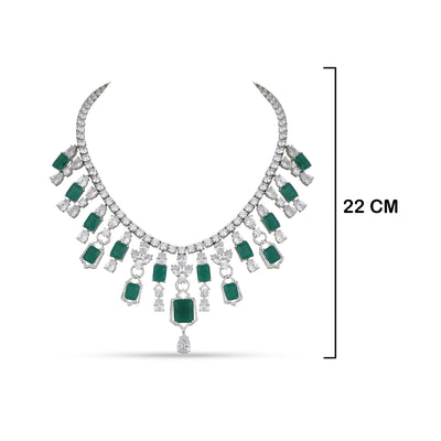 American Diamond and Green Stone Necklace with measurements in cm. 22cm.