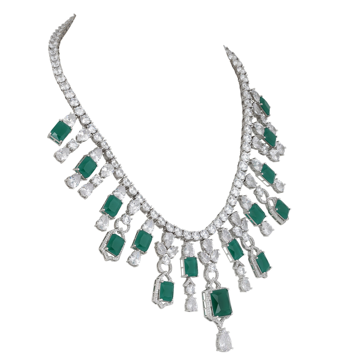 American Diamond and Green Stone Necklace Set