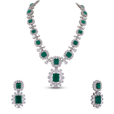 Green Stone CZ Studded Necklace Set