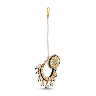 reen Centred Kundan Beaded Maang Tikka