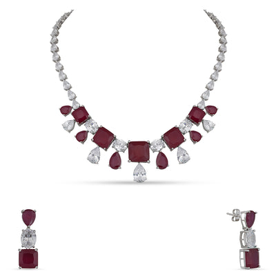 Cubic Zirconia Ruby Red Necklace Set
