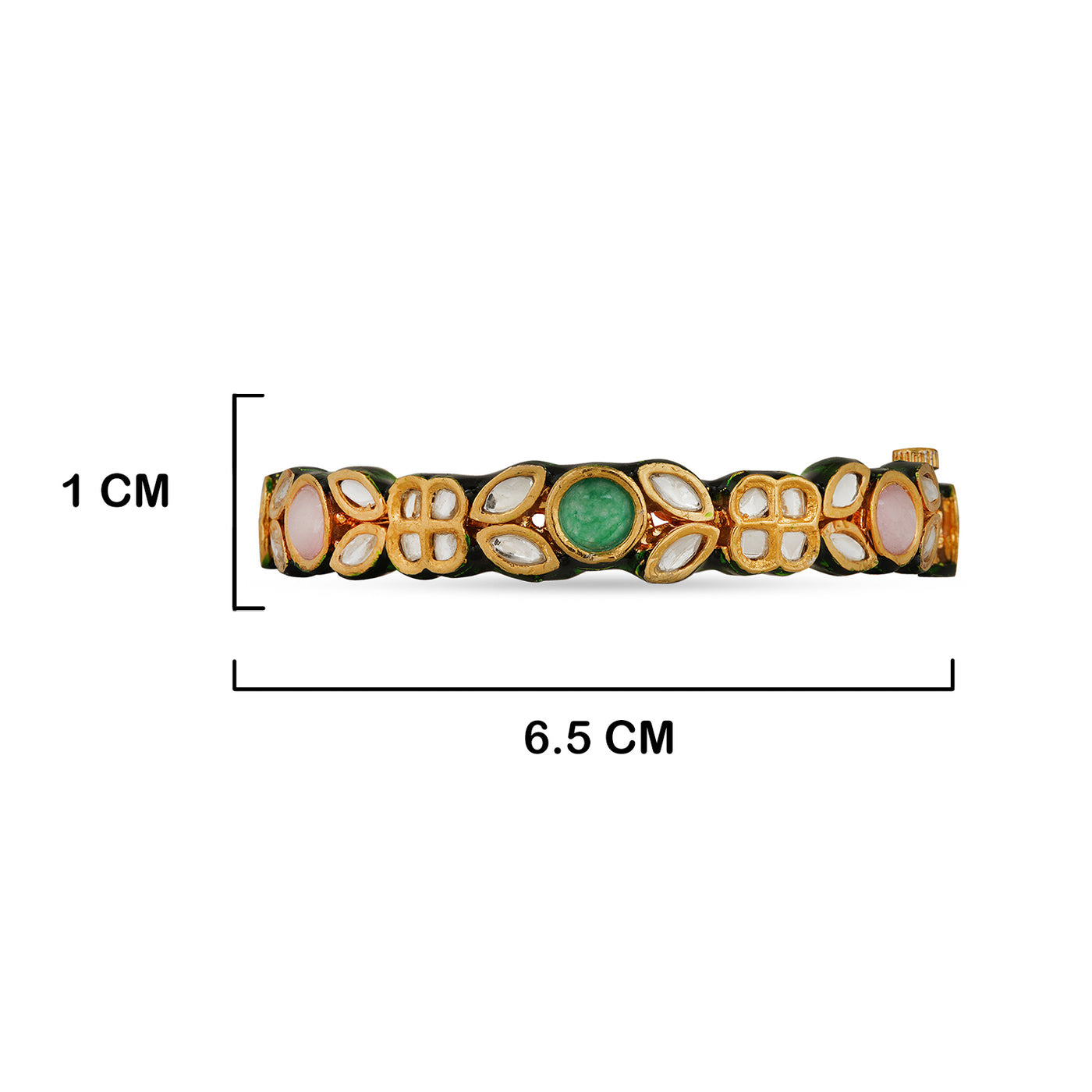 Meenakari Kundan Bangle with measurements in cm. 1cm by 6.5cm.