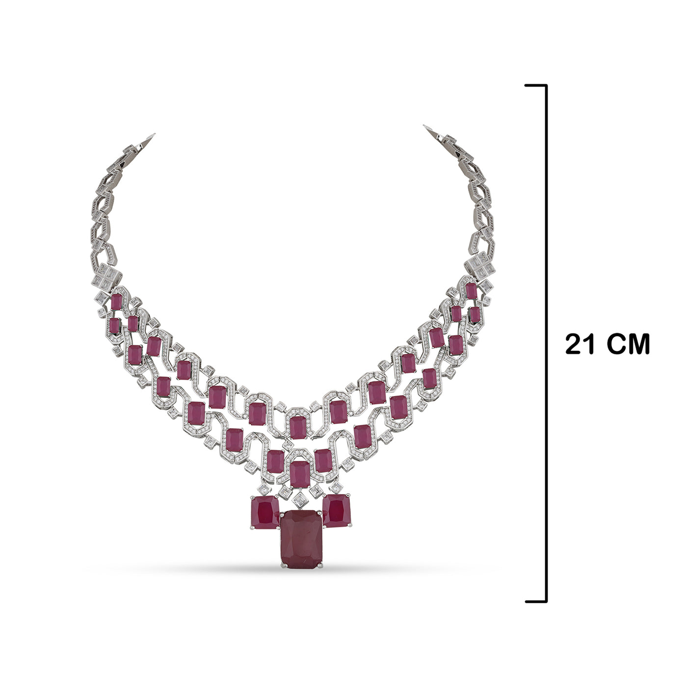  CZ American Diamond Ruby Stone Necklace Set