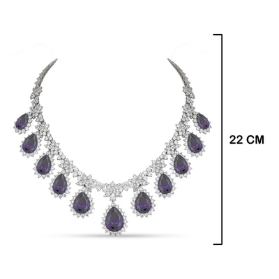 Purple Stoned CZ Necklace with measurements in cm. 22cm.