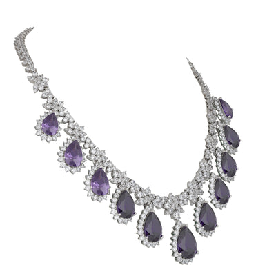 Purple Stoned CZ Necklace Set