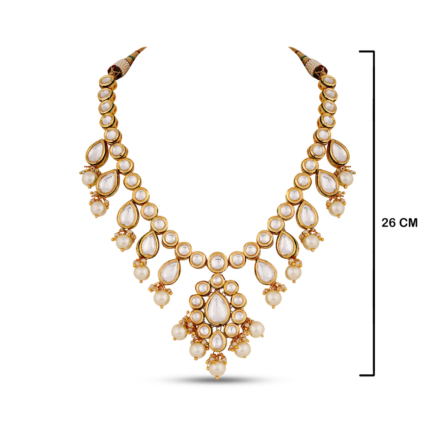 Kundan Polki Necklace Set with measurements in cm. 26cm in height.