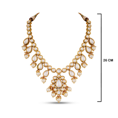 Kundan Polki Necklace Set with measurements in cm. 26cm in height.