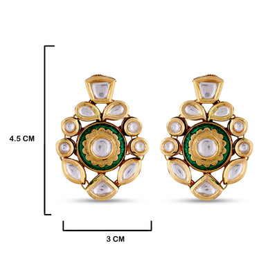 Kundan Polki Earrings with measurements in cm. 4.5cm by 3cm.