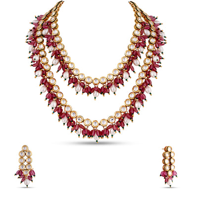 Red Double Layer Long Necklace Set