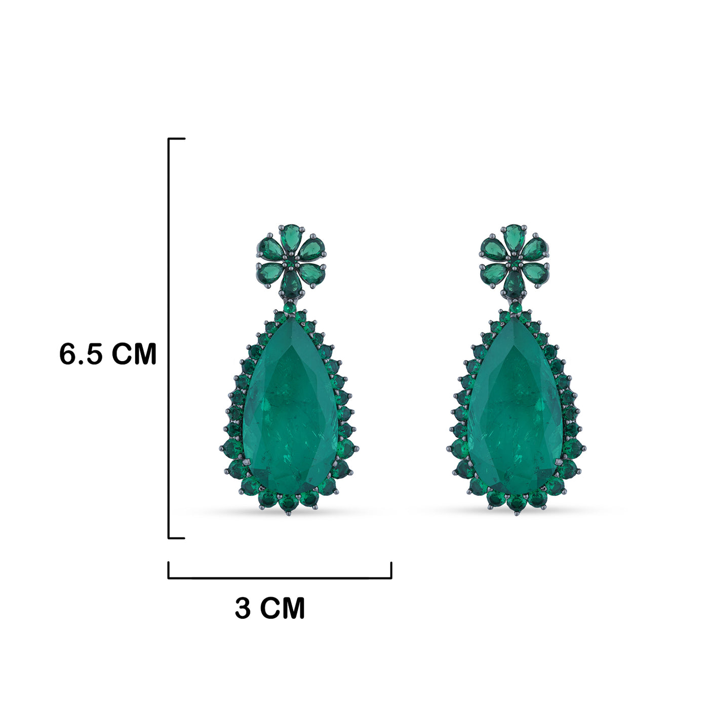 Black CZ Green Stone Dangle Earrings