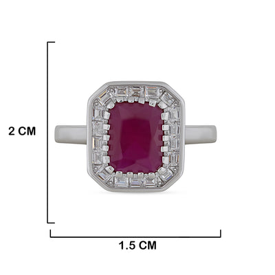 Cubic Zirconia Ruby Ring with measurements in cm. 2cm by 1.5cm.