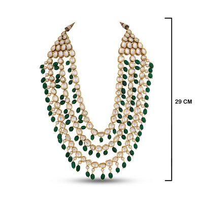 Green Bead Multi Strand Kundan Necklace with measurements in cm. 29cm in length.