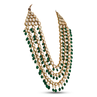 Green Bead Multi Strand Kundan Necklace