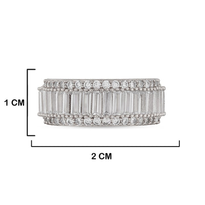 Cubic Zirconia Studded Clear Stone Ring with measurements in cm. 1cm by 2cm.