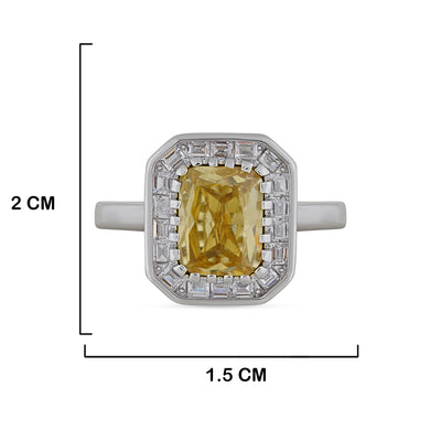 Cubic Zirconia Yellow Stone Ring with measurements in cm. 2cm by 1.5cm.