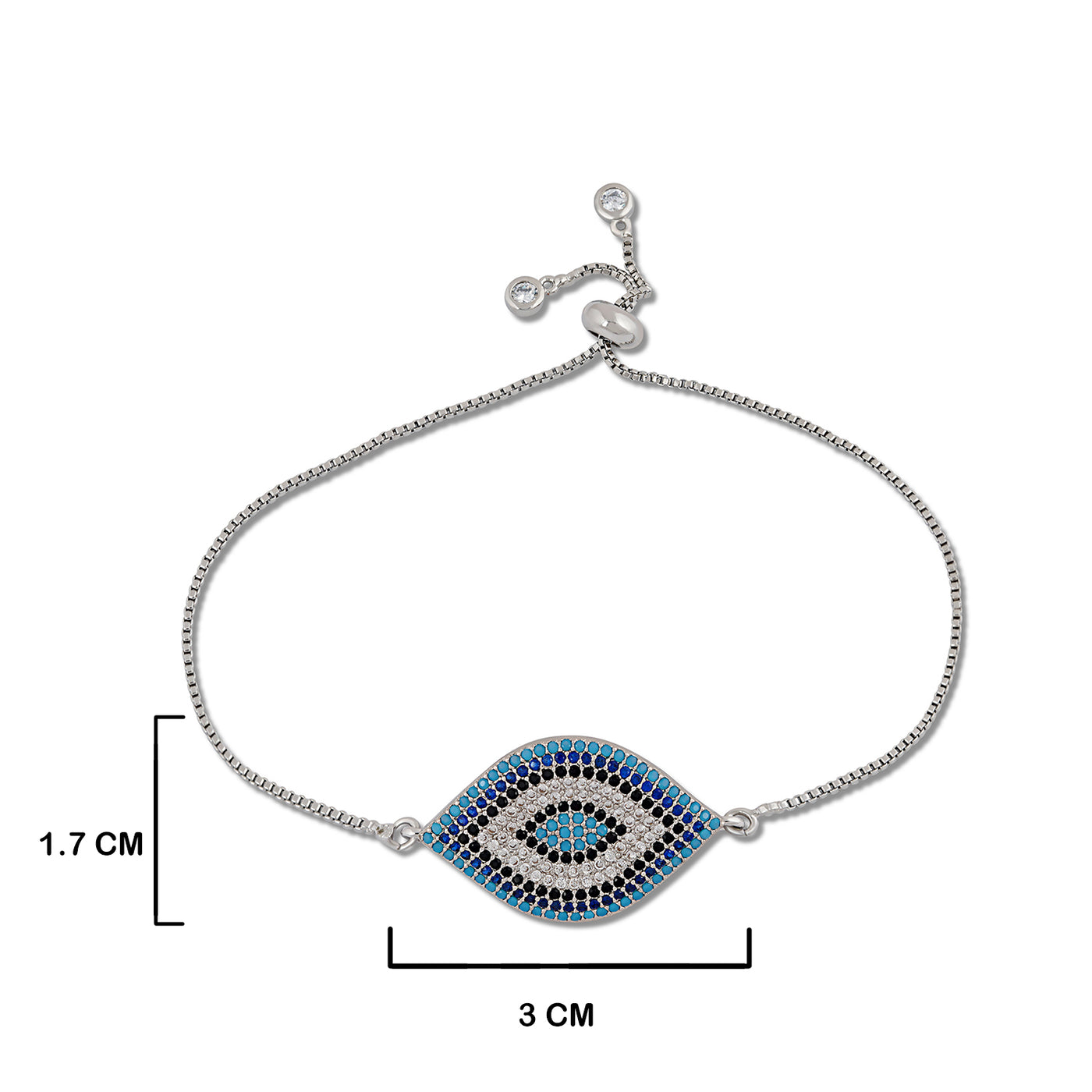 Colourful Beaded Evil Eye Bracelet with measurements in cm.