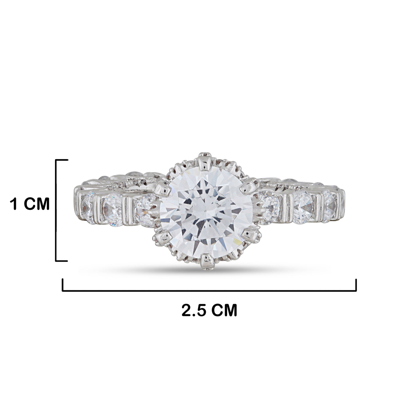 American Diamond Cubic Zirconia Ring with measurements in cm. 1cm by 2.5cm.
