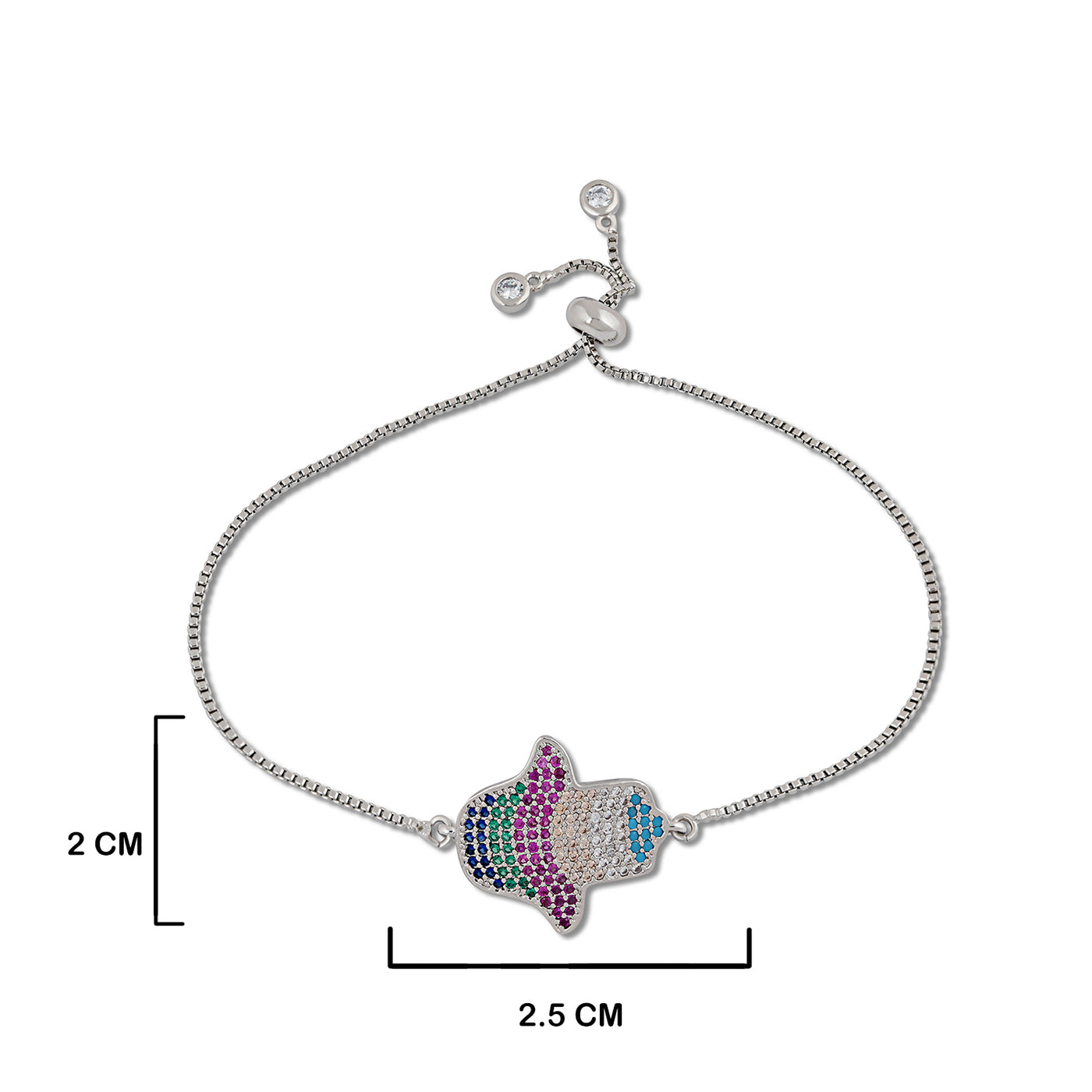 Multi Coloured Bead Bracelet with measurements in cm. 2cm by 2.5cm.