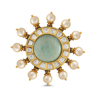 Green Centred Pearled Kundan Ring