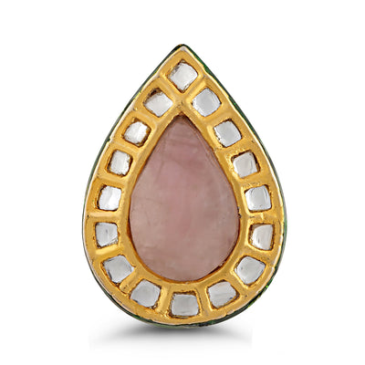 Drop Shape Pink Centred Kundan Ring