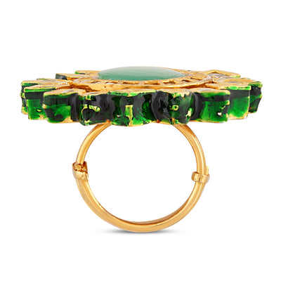 Green Centred Kundan Meenakari Ring