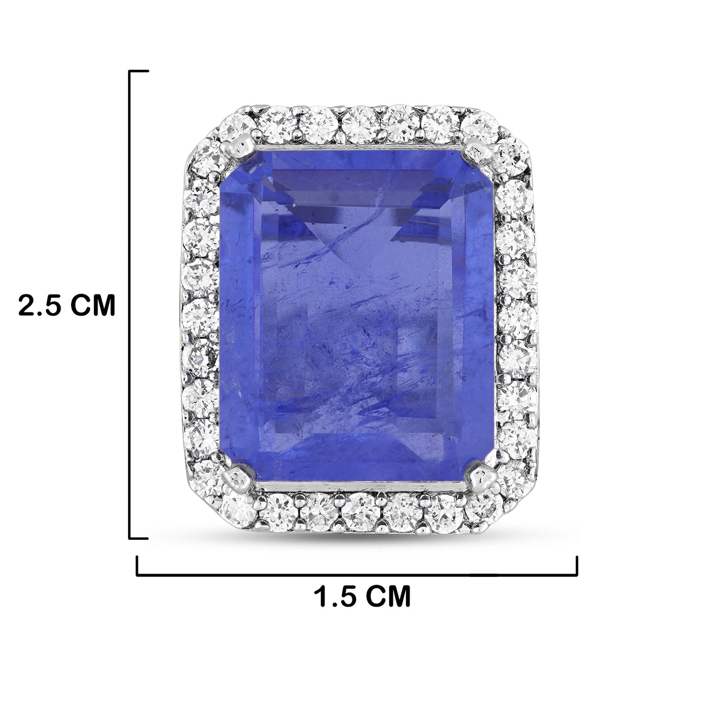 Purple Stone Cubic Zirconia Ring with measurements in cm. 2.5cm by 1.5cm.