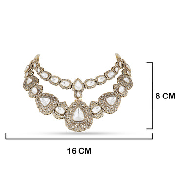 Polki CZ Necklace with measurements in cm. 16cm by 6cm.
