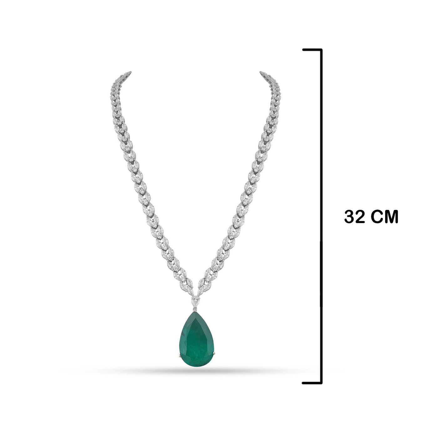  Emerald Green Single Stone Necklace with measurements in cm.