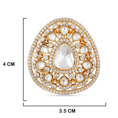 American Diamond Kundan Ring with measurements in cm. 4cm by 3.5cm.