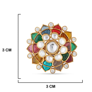 Polki Centred Multi Coloured Ring with measurements in cm. 3cm by 3cm.