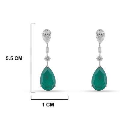 American Diamond and Emerald Green Stone Earrings