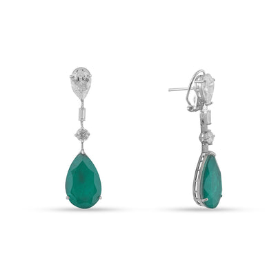 American Diamond and Emerald Green Stone Earrings