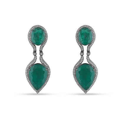 Emerald Green Stone Dark CZ Earrings