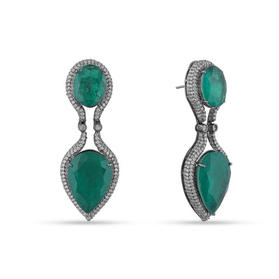 Emerald Green Stone Dark CZ Earrings
