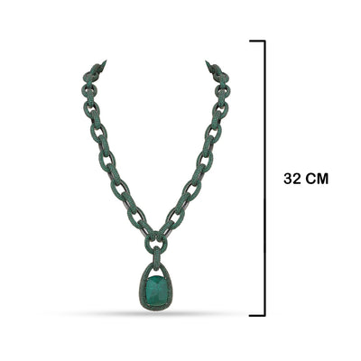 Emerald Green CZ Chain Necklace with measurements in cm. 32cm.