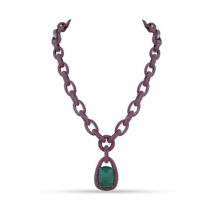 Emerald Green Stone Red Chain CZ Necklace