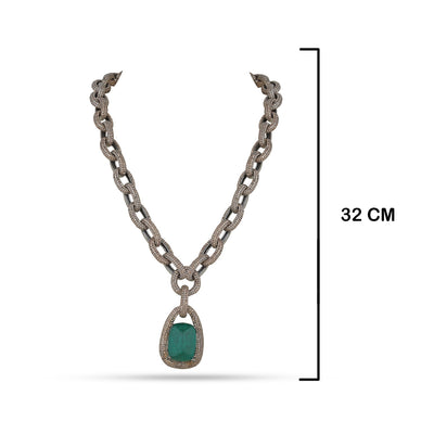 Emerald Green CZ Chain Necklace with measurements in cm. 32cm.