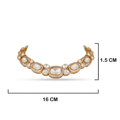 Polki Kundan Necklace with measurements in cm. 16cm by 1.5cm.