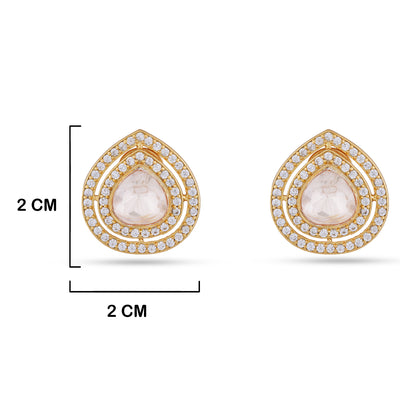 Polki Tear Drop Stud Earrings with measurements in cm. 2cm by 2cm.