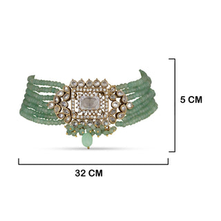 Mint Green Kundan Choker with measurements in cm. 32cm by 5cm.