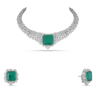 Green Stone Centred CZ Necklace Set