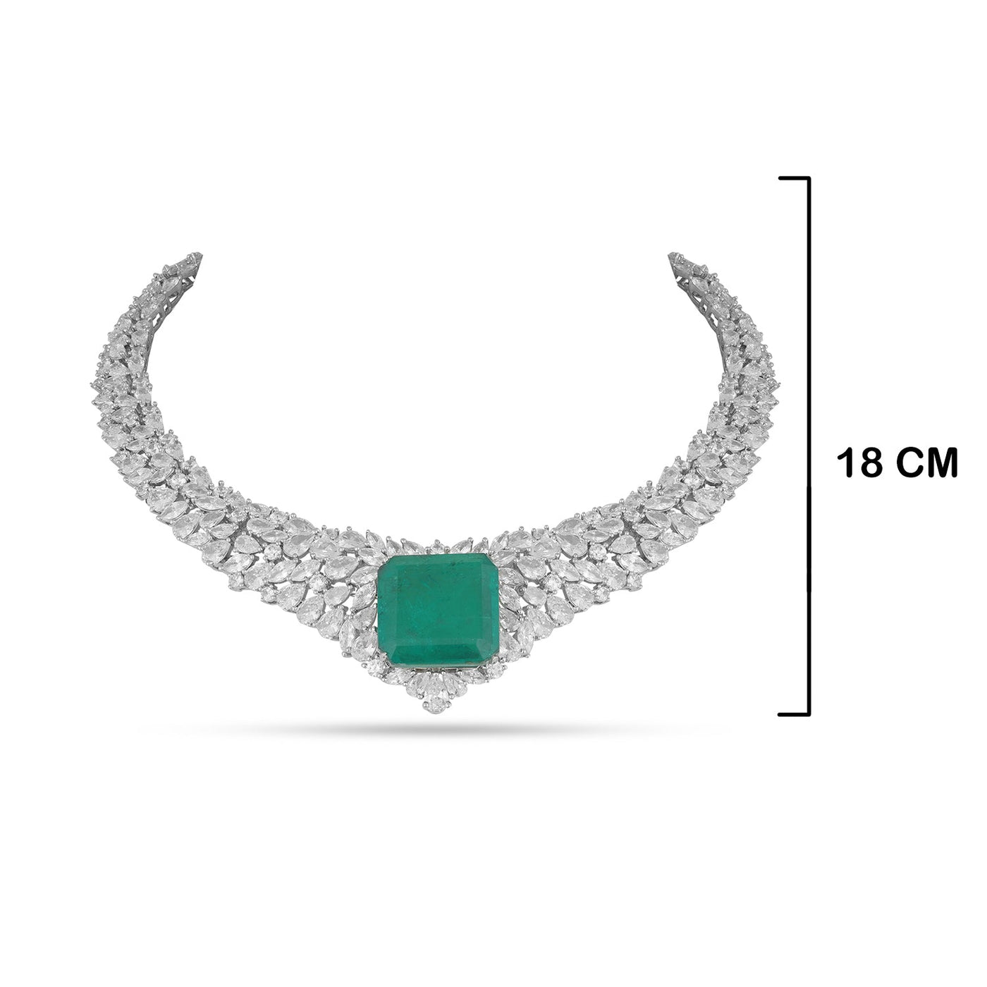 Green Stone Centred CZ Necklace with measurements in cm.