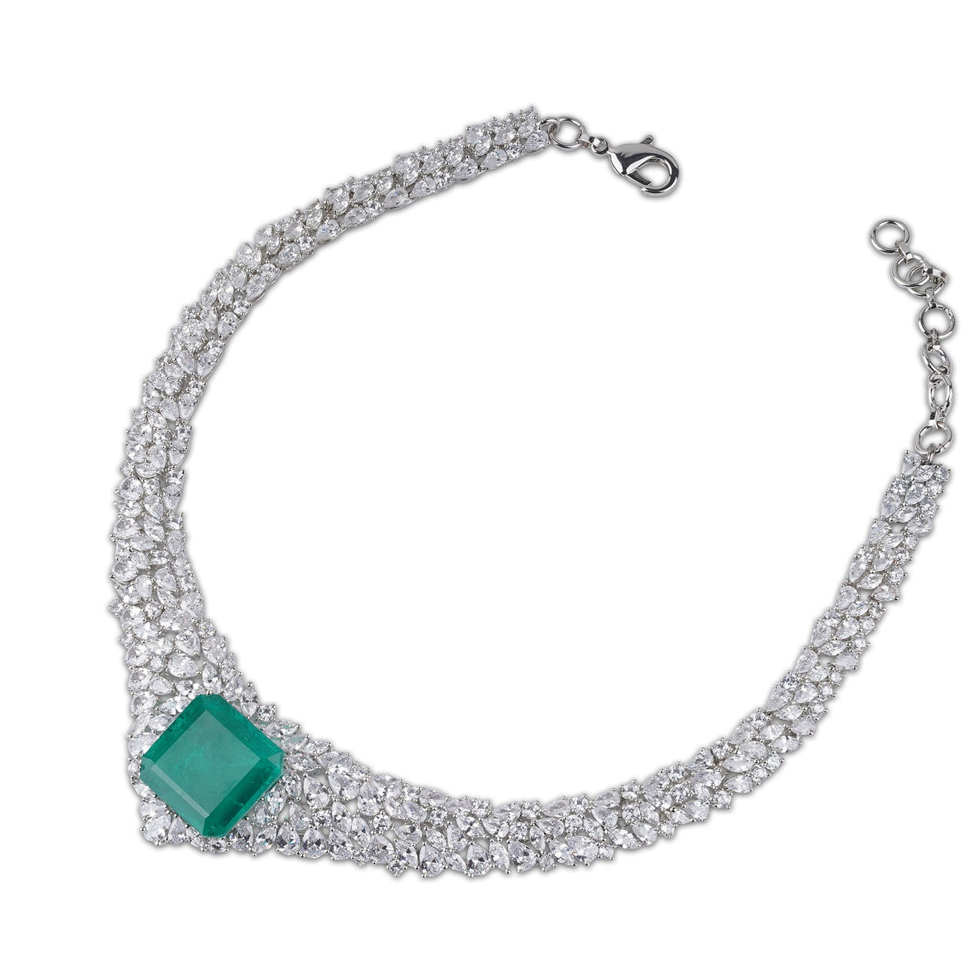 Green Stone Centred CZ Necklace 