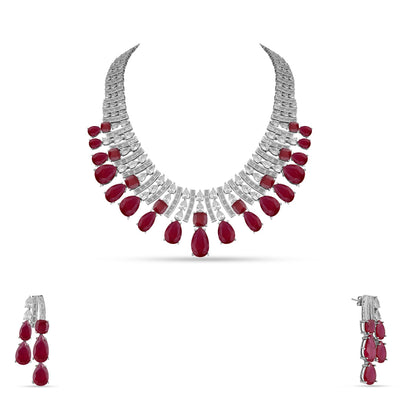 Cubic Zirconia Red Necklace Set